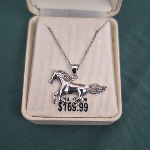 925 Sterling Silver 1/10 CTTW Diamond Horse Pendant